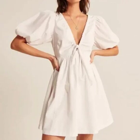 Abercrombie & Fitch Green Cinch-Front Puff Sleeve Poplin Mini Dress 35756 - Picture 2 of 14